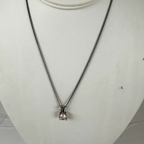 Jewelry Necklace Cubic Zirconia 4 Prong 2+ Carat Silver Tone Chain 16-19" - Picture 1 of 6